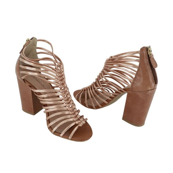 Anthropologie Raphaella Booz Copula Heels Womens 6 Rose Gold Bohemian NYE Retro - Picture 8 of 12